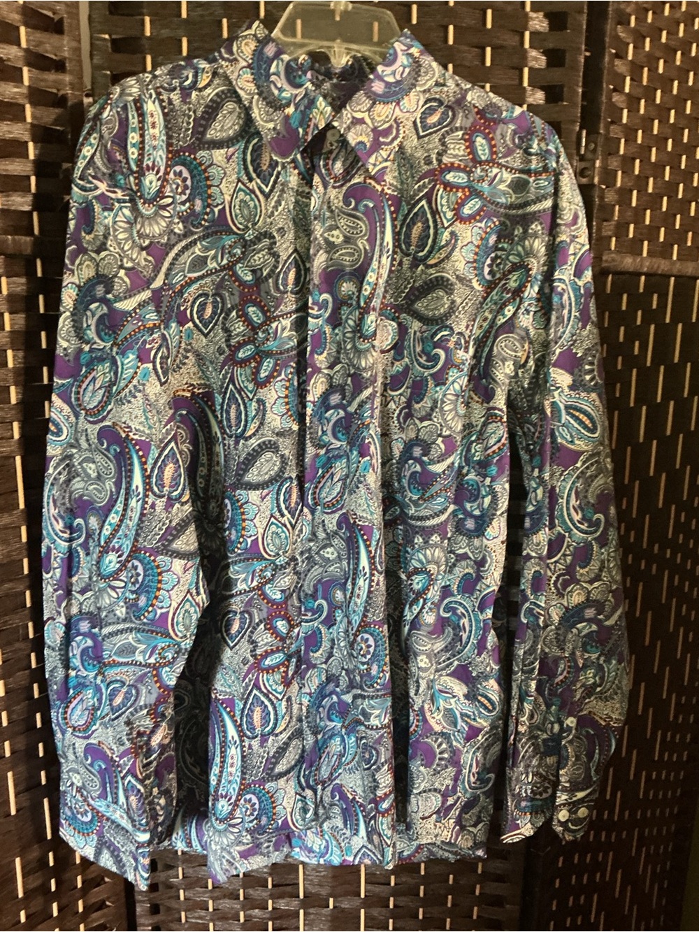 Alan Flusser Men's Paisley Button-Down Shirt in Purple & Teal